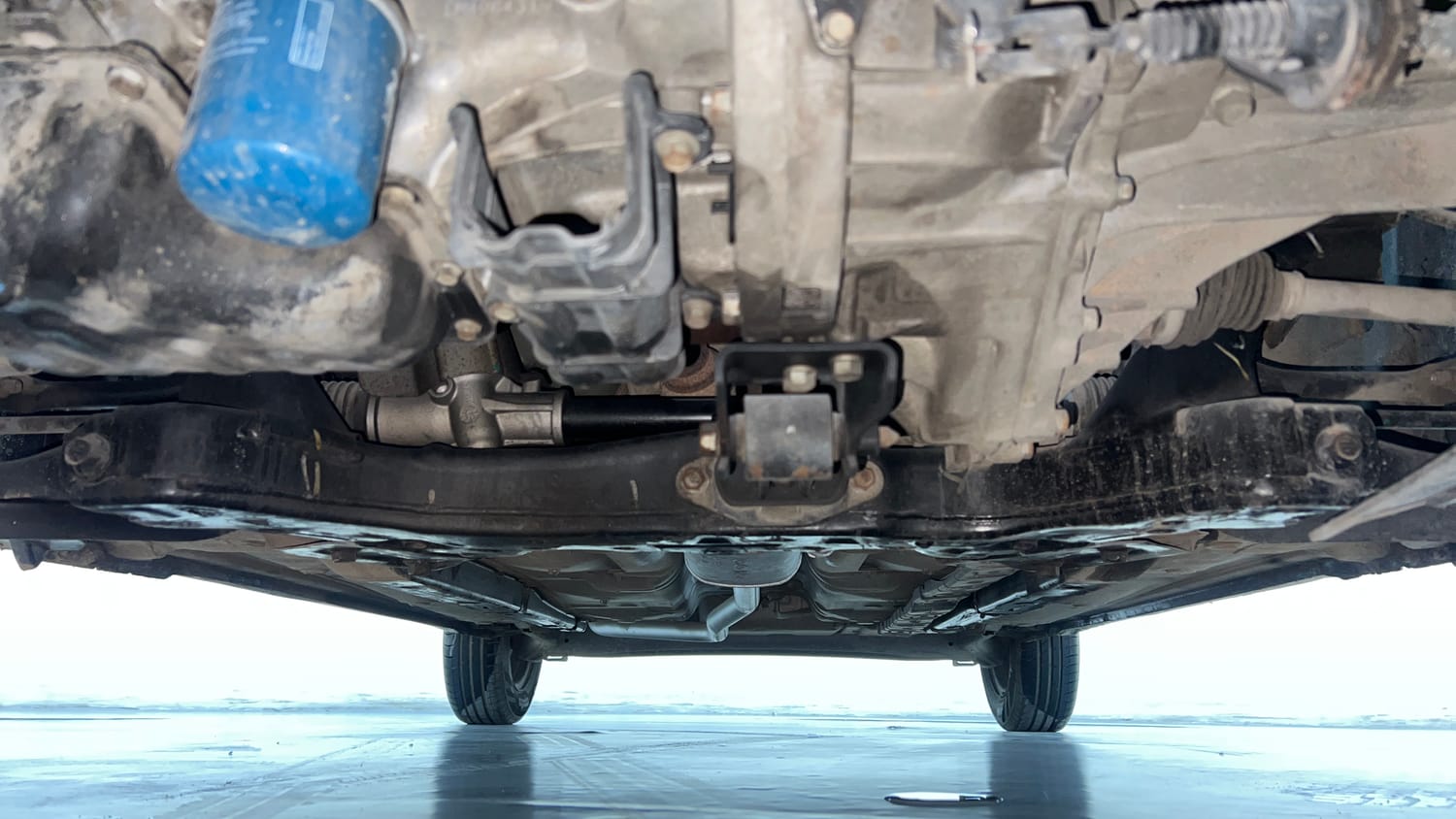 Used 2014 Hyundai Grand i10 Magna 1.2 Kappa VTVT Petrol Manual extra FRONT LEFT UNDERBODY VIEW