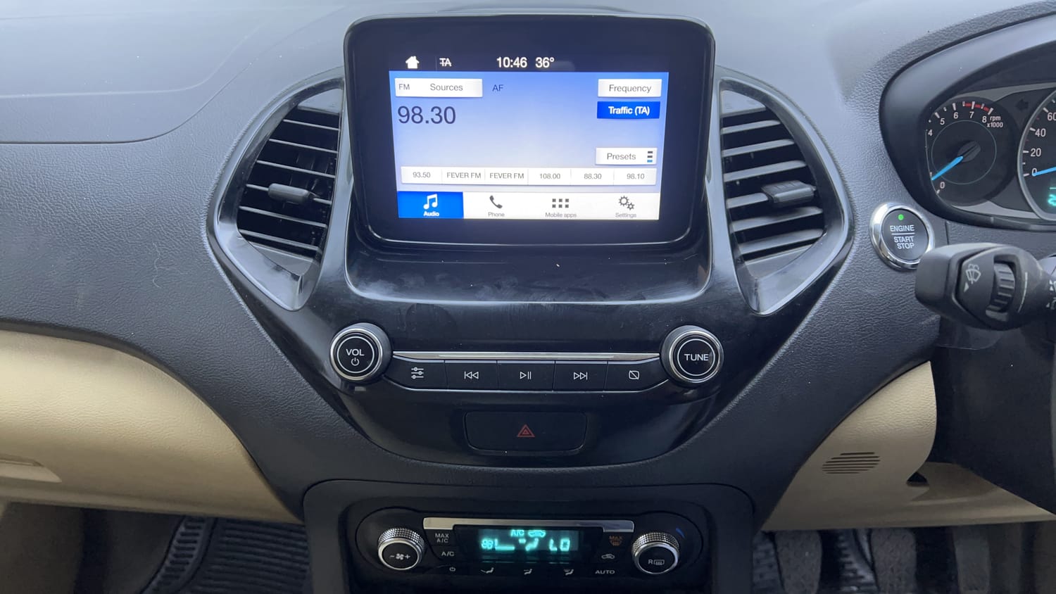 Used 2019 Ford Figo Aspire Titanium Plus 1.2 Ti-VCT Petrol Manual interior MUSIC SYSTEM & AC CONTROL VIEW