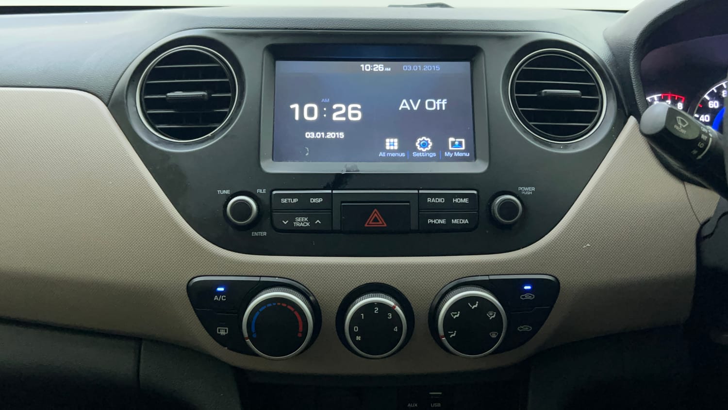 Used 2019 Hyundai Grand i10 Sportz 1.2 Kappa VTVT Petrol Manual interior MUSIC SYSTEM & AC CONTROL VIEW