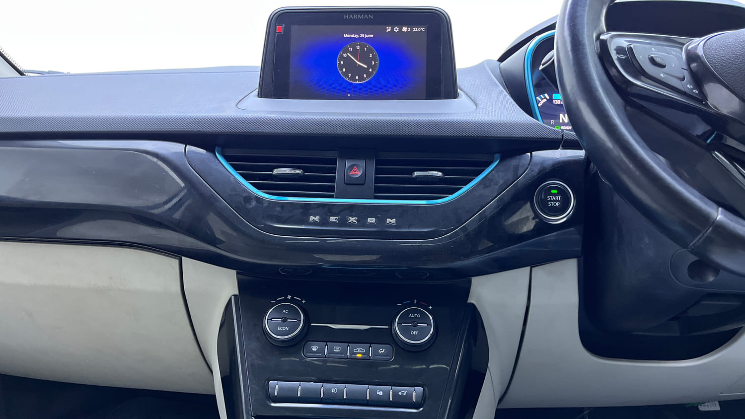 Used 2022 Tata Nexon EV XZ Plus LUX Electric Automatic interior MUSIC SYSTEM & AC CONTROL VIEW
