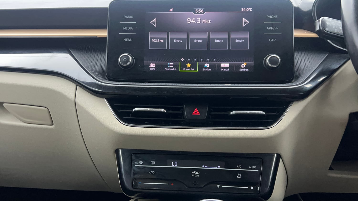 Used 2022 Skoda Slavia Style 1.0L TSI MT Petrol Manual interior MUSIC SYSTEM & AC CONTROL VIEW