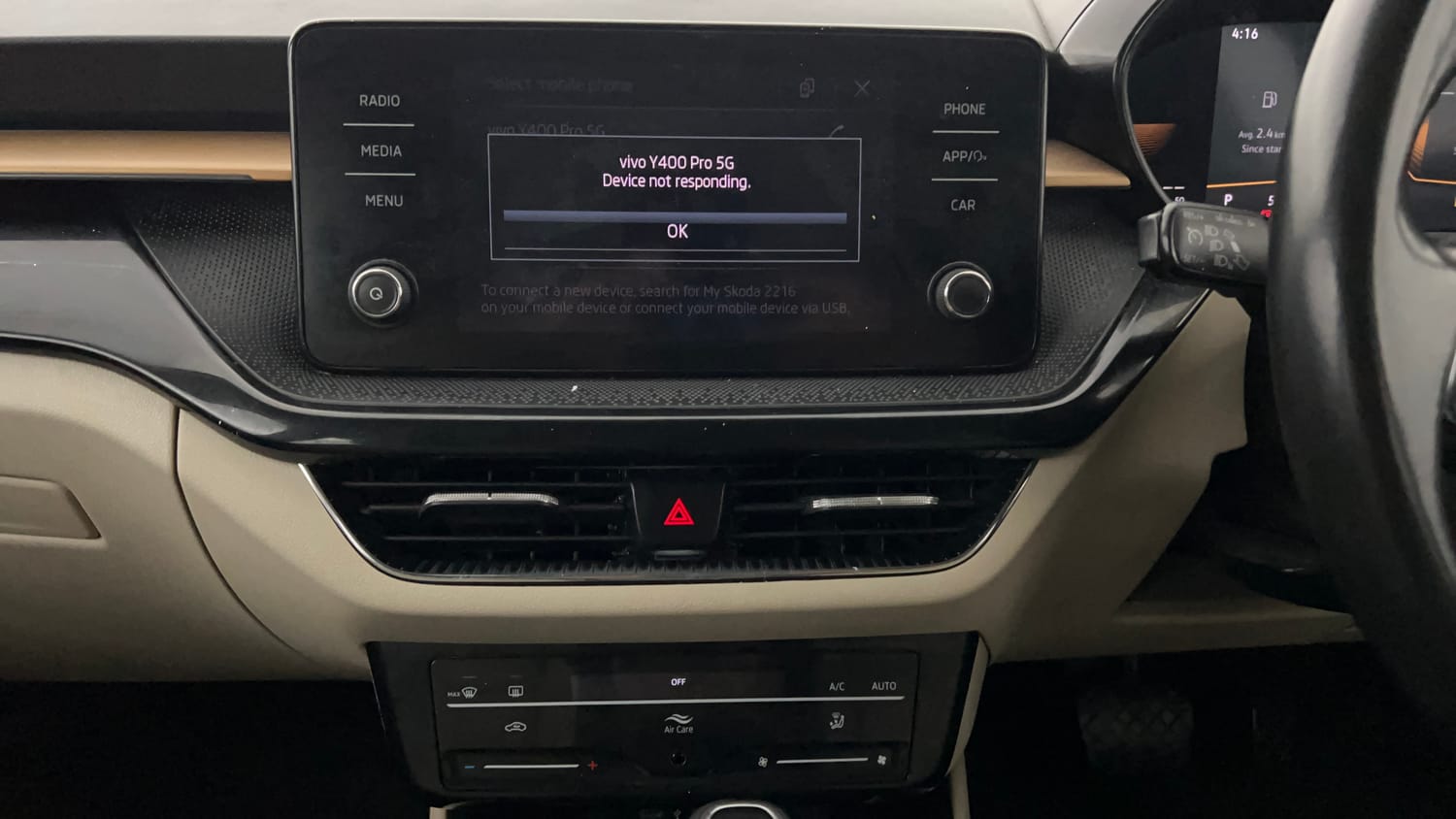 Used 2023 Skoda Slavia Style 1.0L TSI AT Petrol Automatic interior MUSIC SYSTEM & AC CONTROL VIEW