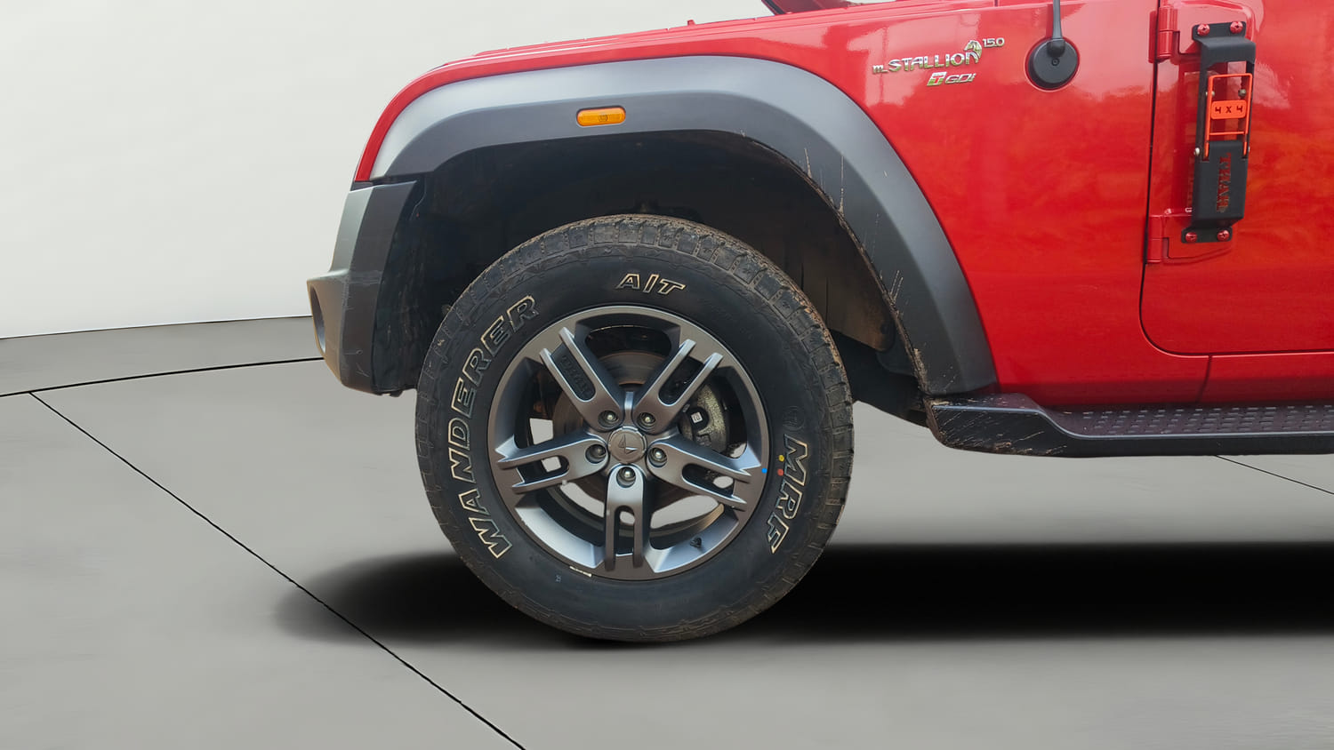 Used 2024 Mahindra Thar LX Hard Top Petrol MT 4WD Petrol Manual tyres LEFT FRONT TYRE RIM VIEW