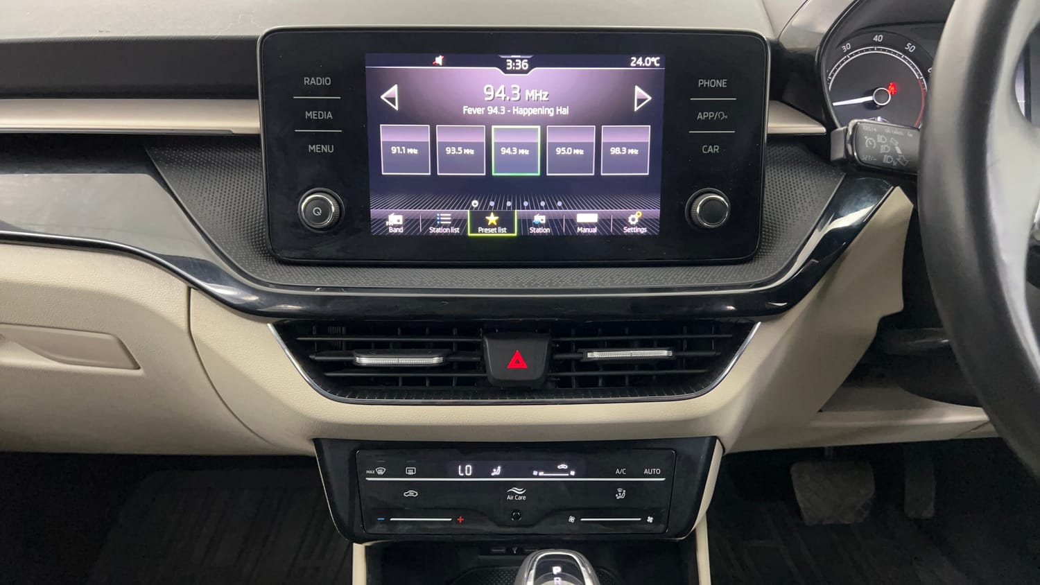 Used 2024 Skoda Slavia Ambition 1.0L TSI AT Petrol Automatic interior MUSIC SYSTEM & AC CONTROL VIEW