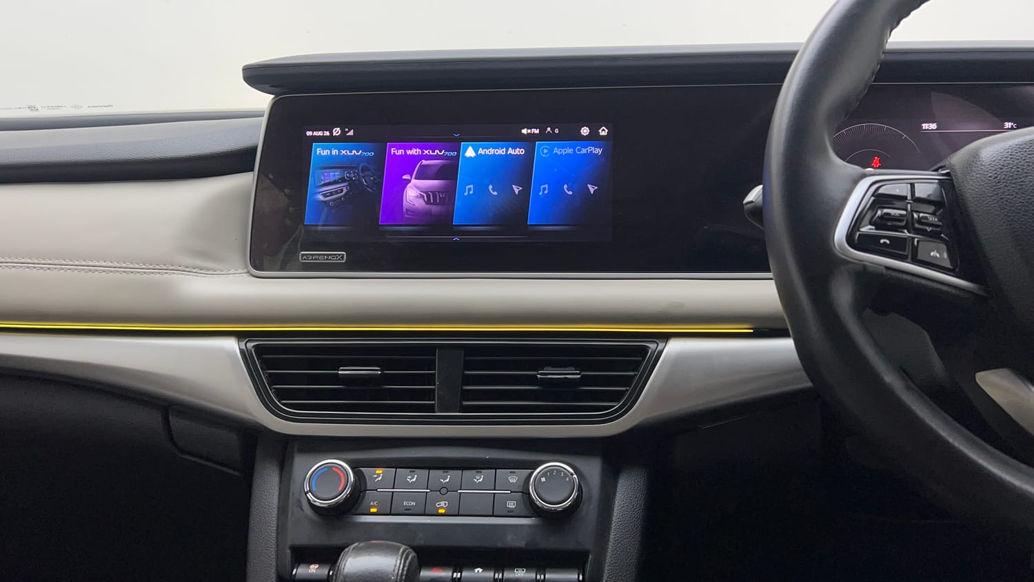 Used 2022 Mahindra XUV700 AX 5 Petrol AT 5 STR Petrol Automatic interior MUSIC SYSTEM & AC CONTROL VIEW
