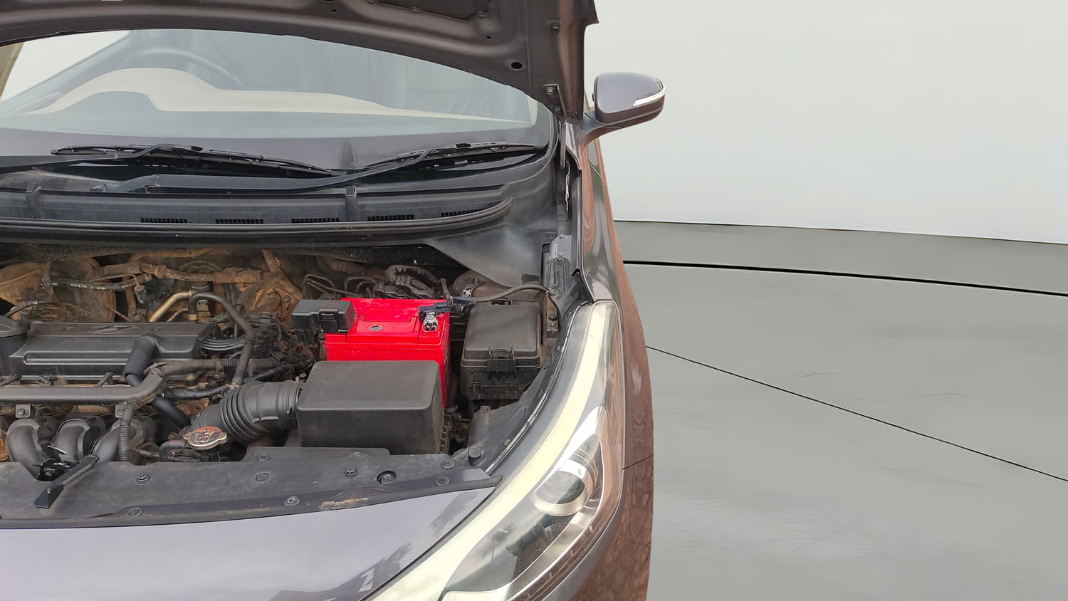Used 2017 Hyundai Elite i20 Asta 1.2 (O) Petrol Manual engine ENGINE LEFT SIDE HINGE & APRON VIEW