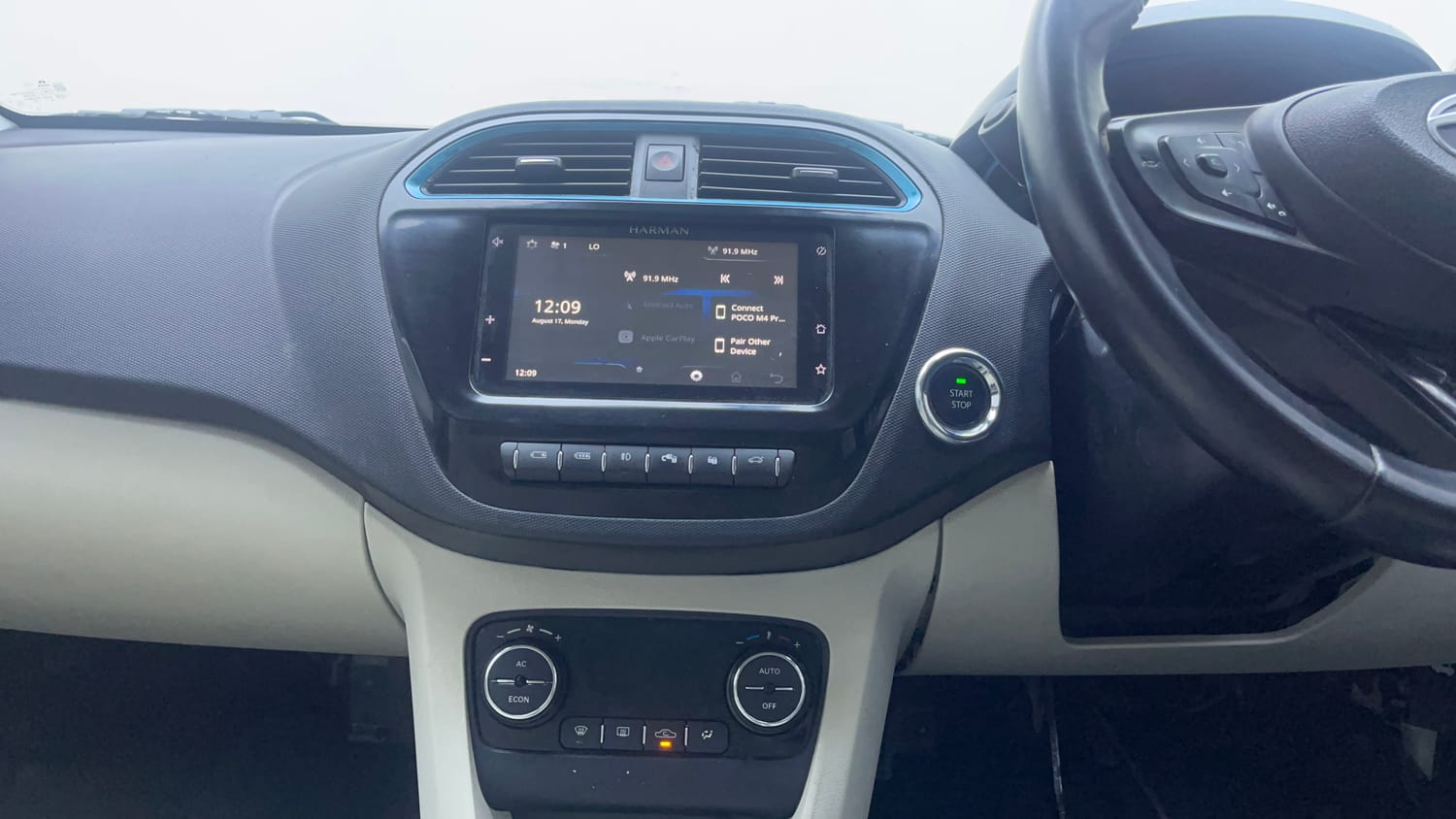 Used 2023 Tata Tiago EV XZ Plus Tech LUX Long Range Electric Automatic interior MUSIC SYSTEM & AC CONTROL VIEW