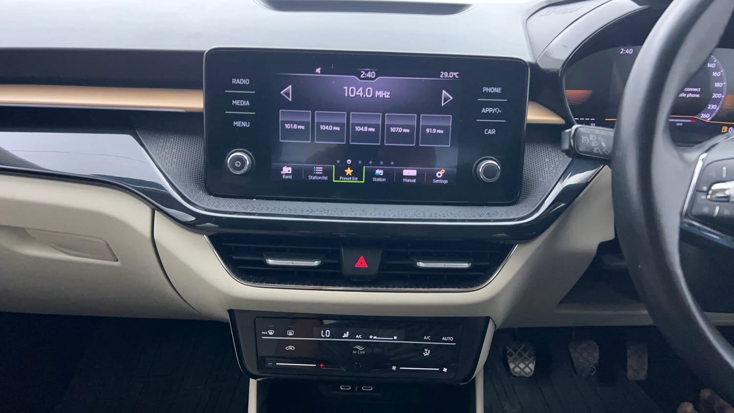 Used 2023 Skoda Slavia Style 1.0L TSI MT Petrol Manual interior MUSIC SYSTEM & AC CONTROL VIEW