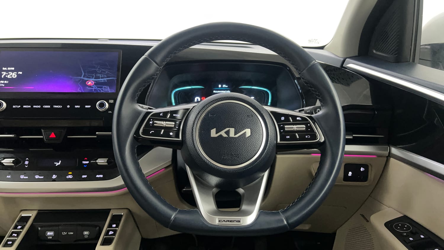 Used 2023 Kia Carens Luxury Plus 1.4 Petrol 7 STR Petrol Manual interior STEERING VIEW
