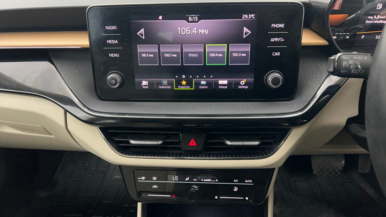 Used 2023 Skoda Slavia Style 1.0L TSI AT Petrol Automatic interior MUSIC SYSTEM & AC CONTROL VIEW