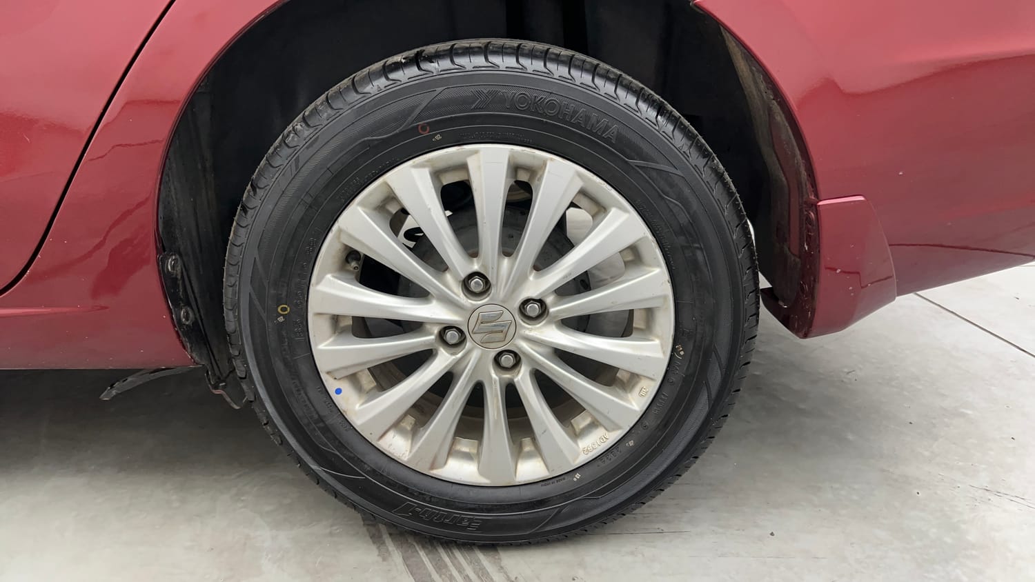 Used 2023 Maruti Suzuki Ciaz Zeta 1.5 Petrol Manual tyres LEFT REAR TYRE RIM VIEW
