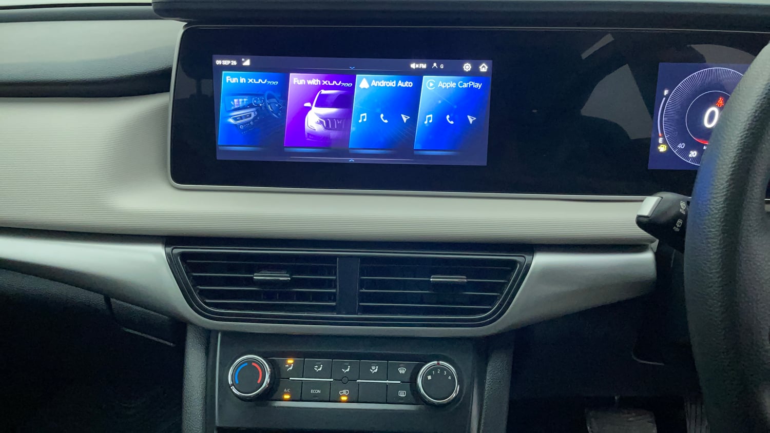 Used 2022 Mahindra XUV700 AX 5 Petrol AT 5 STR Petrol Automatic interior MUSIC SYSTEM & AC CONTROL VIEW