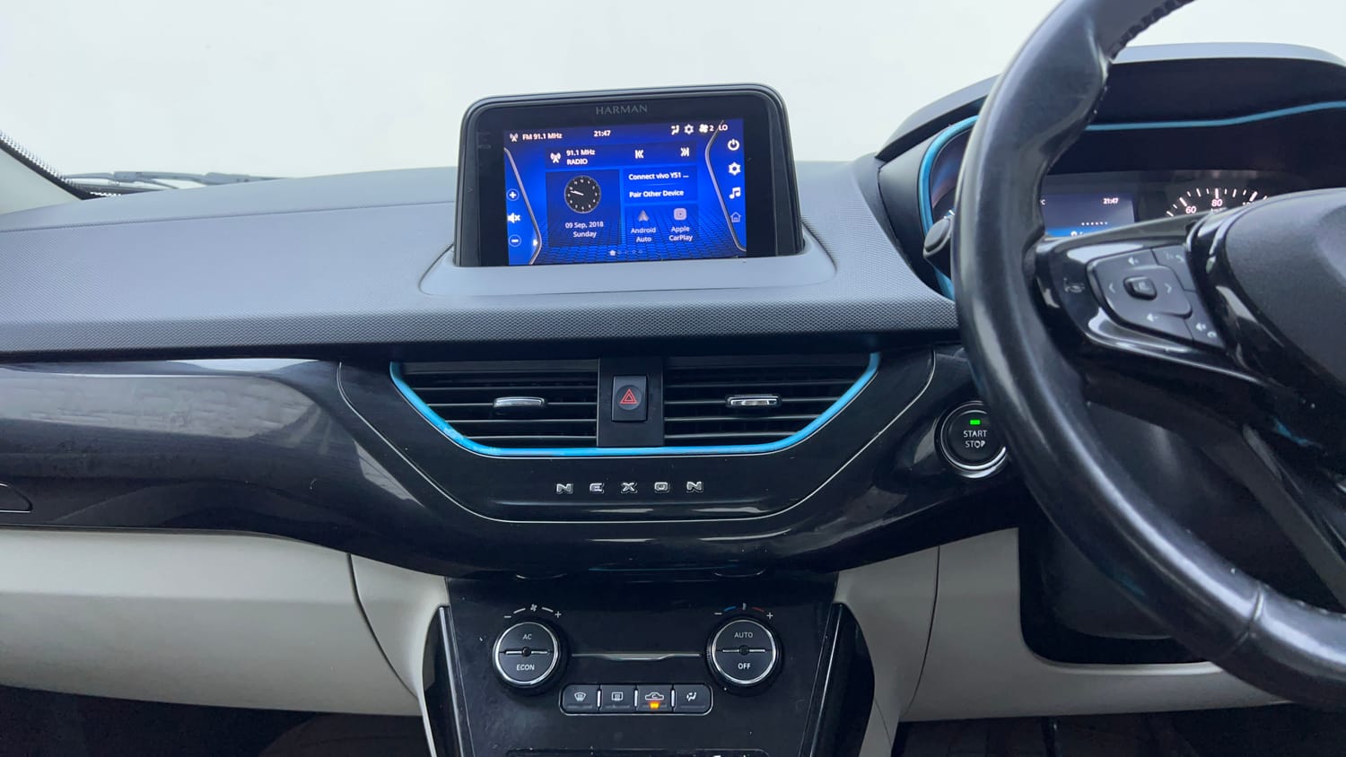 Used 2021 Tata Nexon EV XZ Plus Electric Automatic interior MUSIC SYSTEM & AC CONTROL VIEW