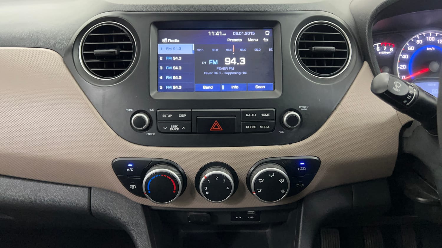 Used 2018 Hyundai Grand i10 Sportz 1.2 Kappa VTVT Petrol Manual interior MUSIC SYSTEM & AC CONTROL VIEW