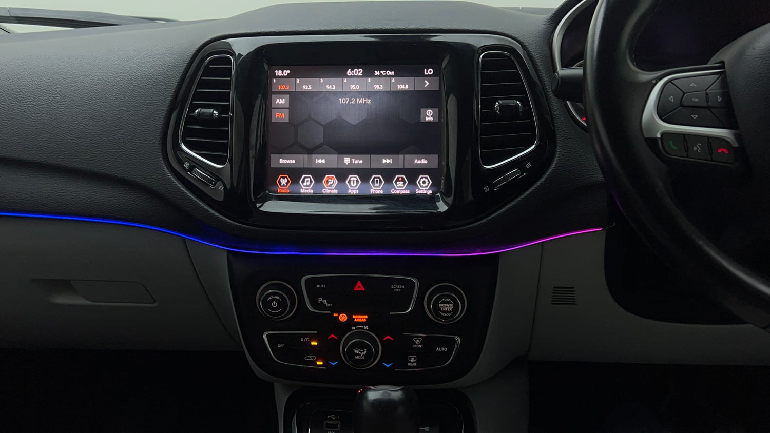 Used 2019 Jeep Compass Limited Plus Petrol AT Petrol Automatic interior MUSIC SYSTEM & AC CONTROL VIEW