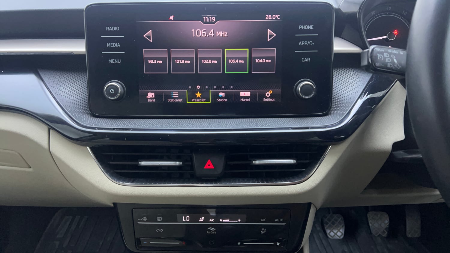 Used 2023 Skoda Slavia Ambition 1.0L TSI MT Petrol Manual interior MUSIC SYSTEM & AC CONTROL VIEW