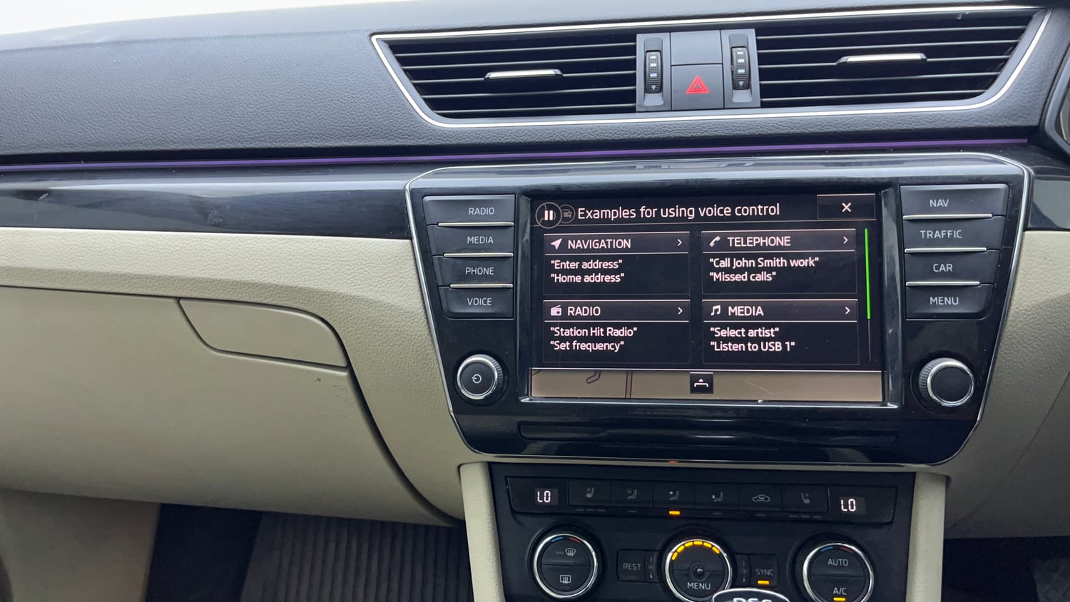 Used 2020 Skoda Superb L&K TSI AT Petrol Automatic interior MUSIC SYSTEM & AC CONTROL VIEW
