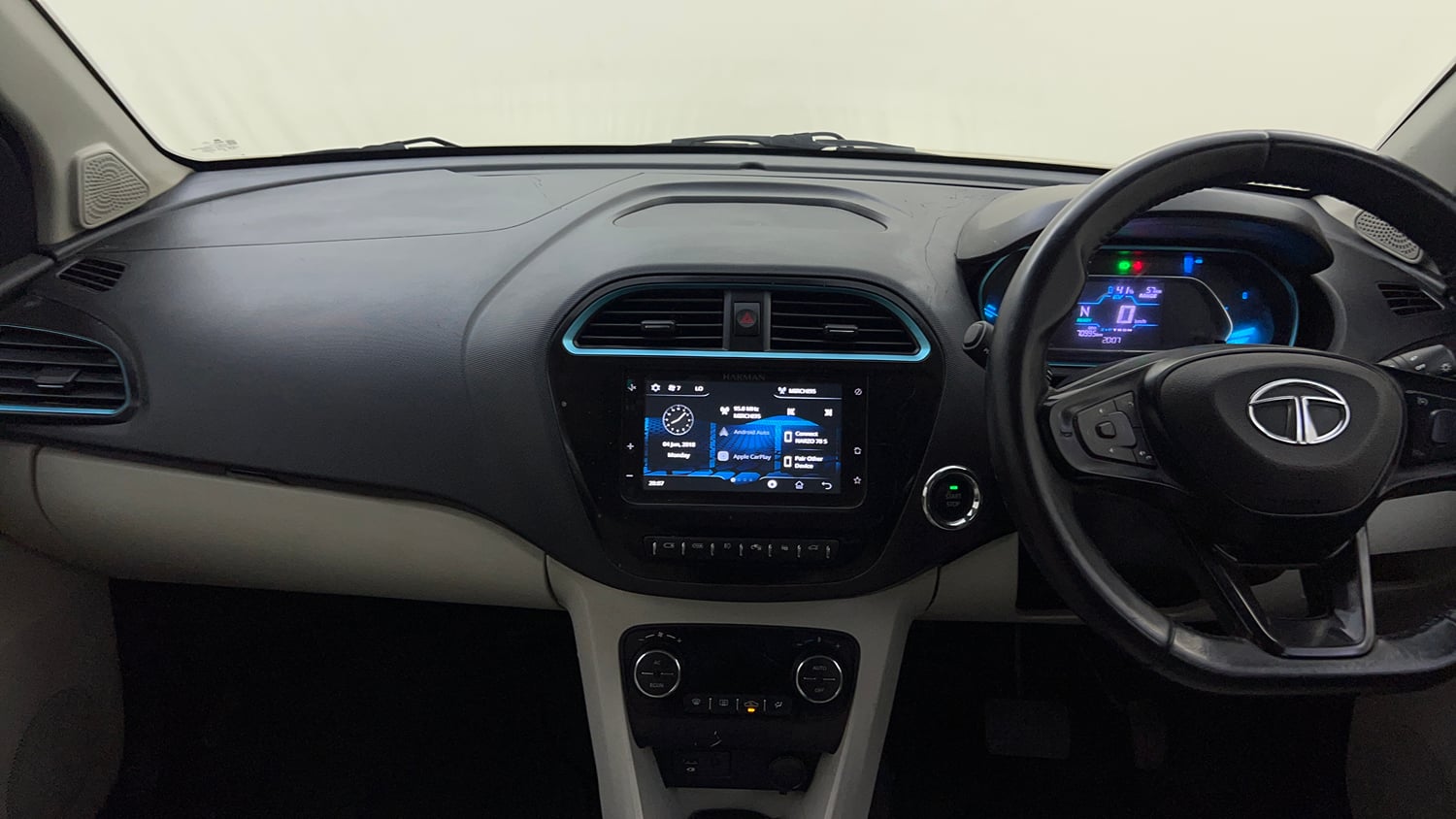 Used 2023 Tata Tiago EV XZ Plus Tech LUX Long Range Electric Automatic interior MUSIC SYSTEM & AC CONTROL VIEW