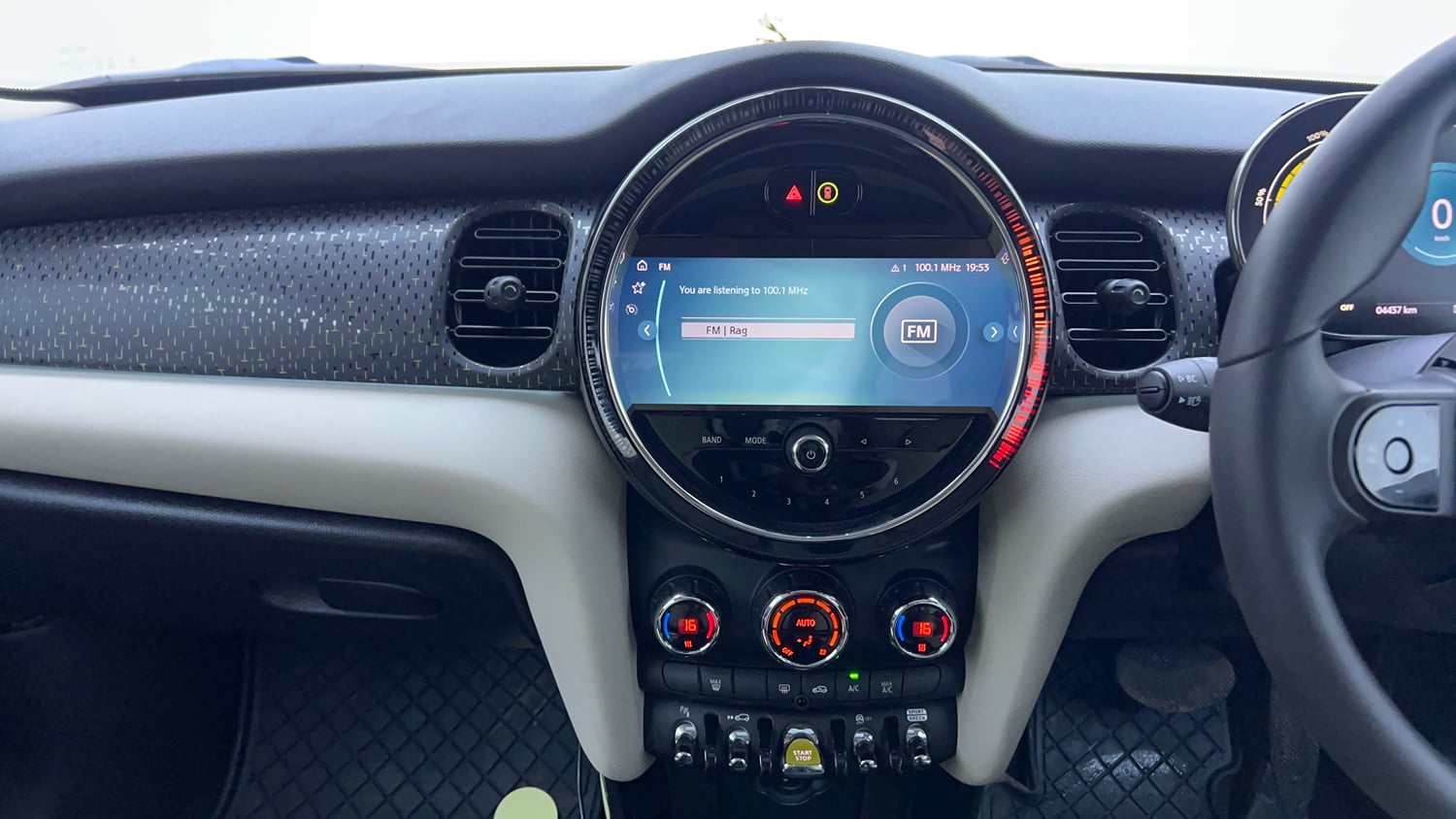 Used 2023 Mini Cooper SE 3-Door Electric Automatic interior MUSIC SYSTEM & AC CONTROL VIEW