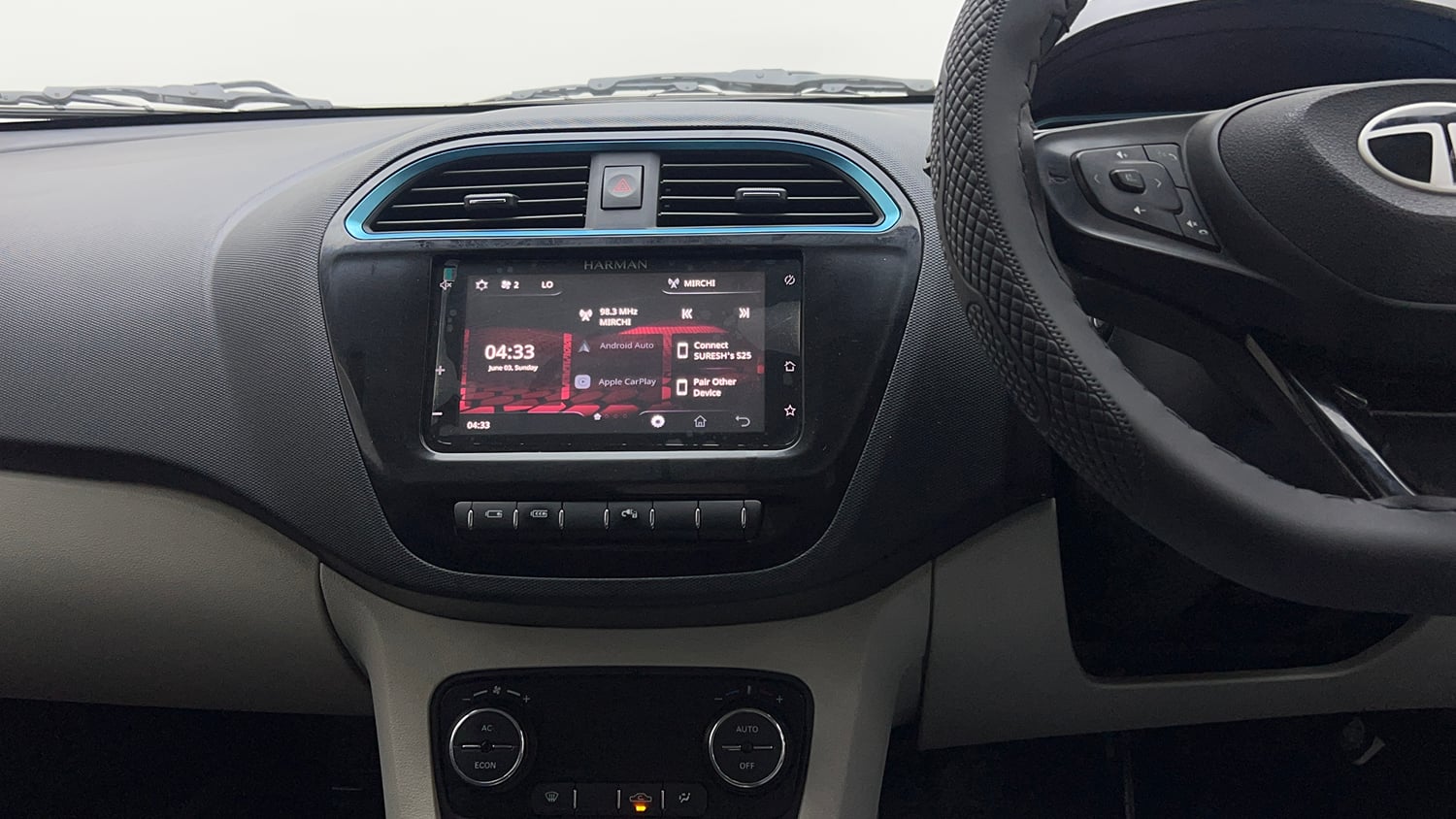 Used 2024 Tata Tiago EV XT Medium Range Electric Automatic interior MUSIC SYSTEM & AC CONTROL VIEW