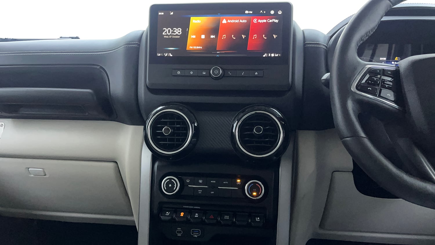 Used 2026 Mahindra Thar Roxx AX7 L Diesel AT 2WD Diesel Automatic interior MUSIC SYSTEM & AC CONTROL VIEW