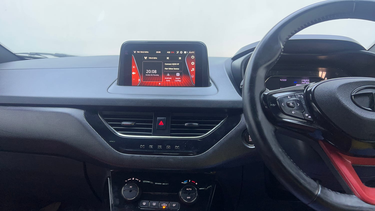 Used 2023 Tata Nexon XZA Plus LUXS Red Dark Edition Petrol Automatic interior MUSIC SYSTEM & AC CONTROL VIEW