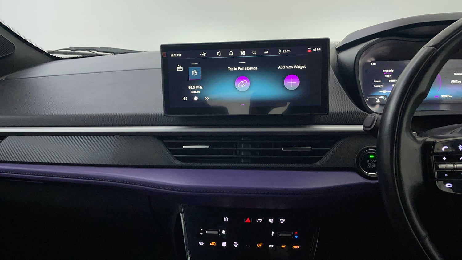 Used 2024 Tata Nexon Fearless Plus S Purple 1.2 Revotron Petrol 7DCA Dual Tone Petrol Automatic interior MUSIC SYSTEM & AC CONTROL VIEW