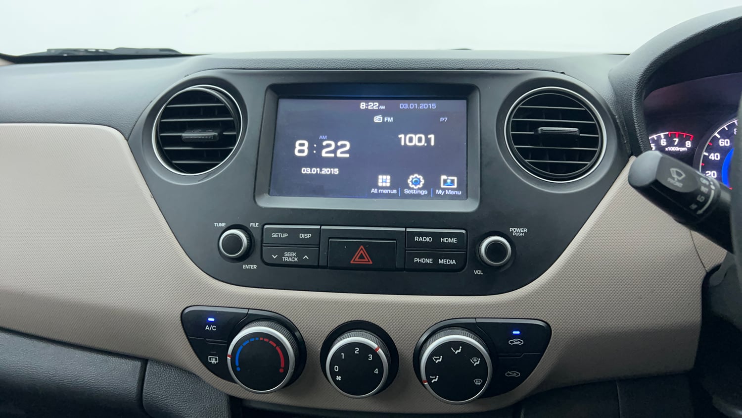 Used 2019 Hyundai Grand i10 Sportz 1.2 Kappa VTVT Petrol Manual interior MUSIC SYSTEM & AC CONTROL VIEW