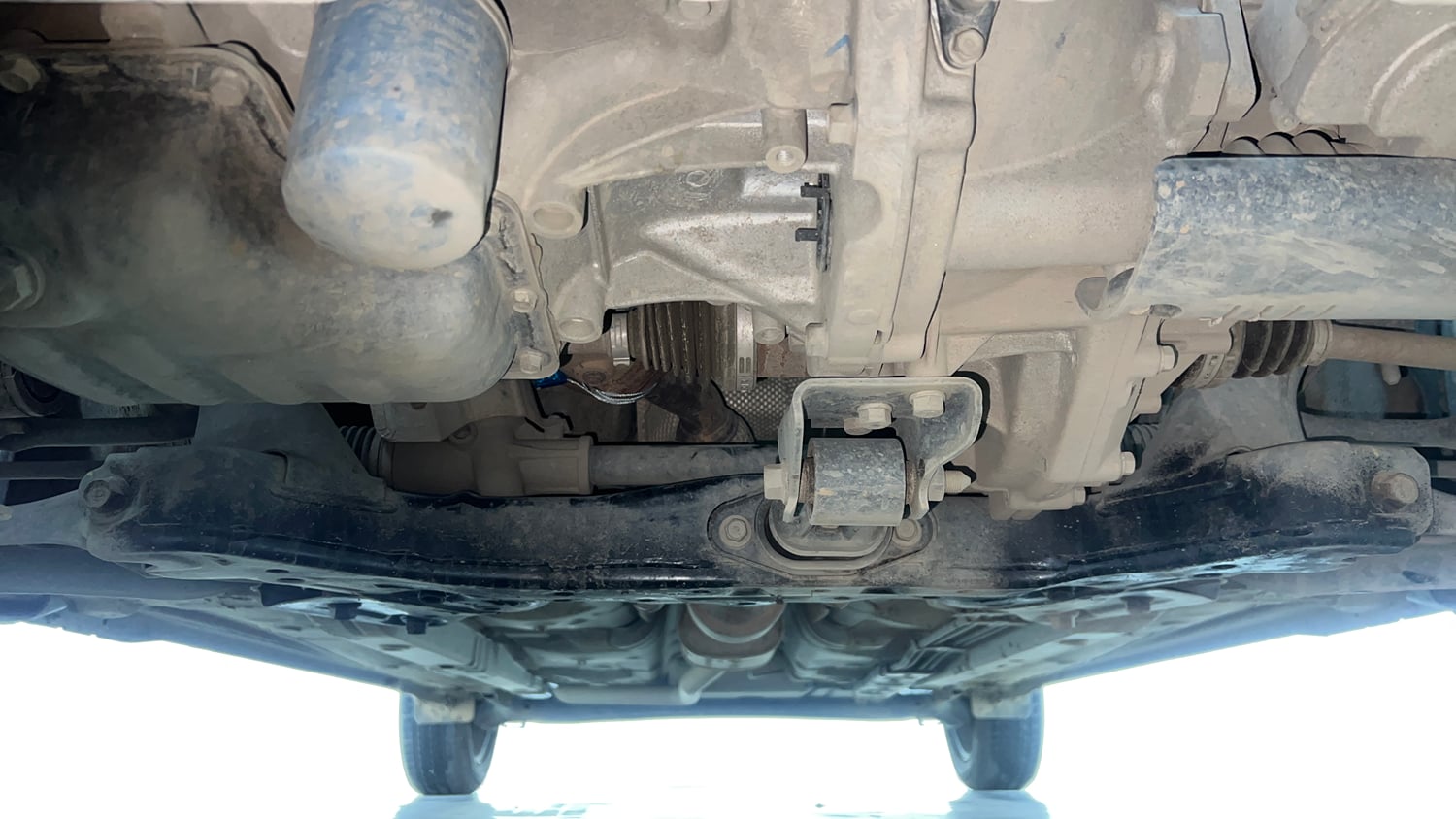 Used 2024 Hyundai Grand i10 Nios Sportz 1.2 Kappa AMT Petrol Automatic extra FRONT LEFT UNDERBODY VIEW
