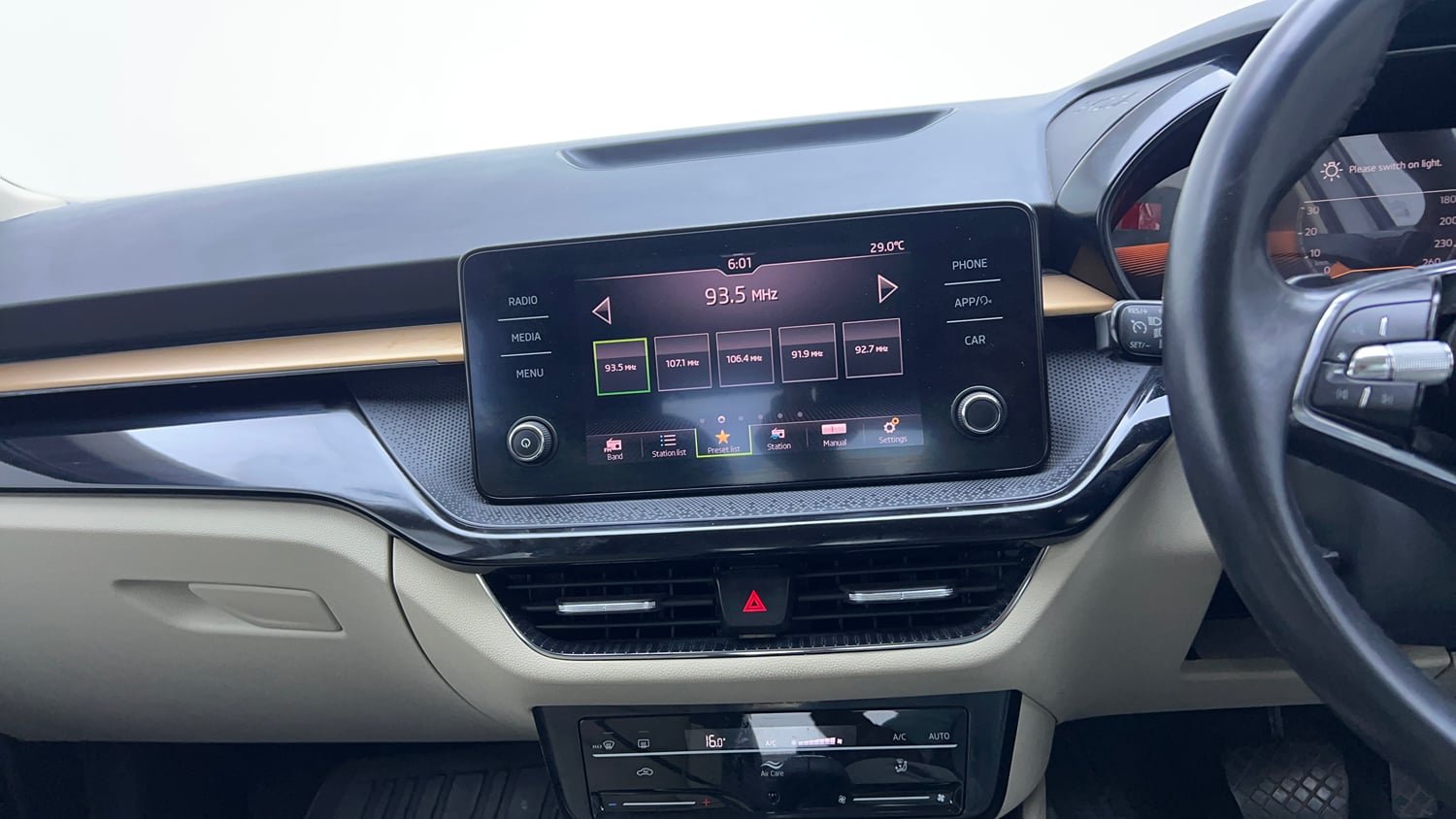 Used 2022 Skoda Slavia Style 1.0L TSI AT Petrol Automatic interior MUSIC SYSTEM & AC CONTROL VIEW