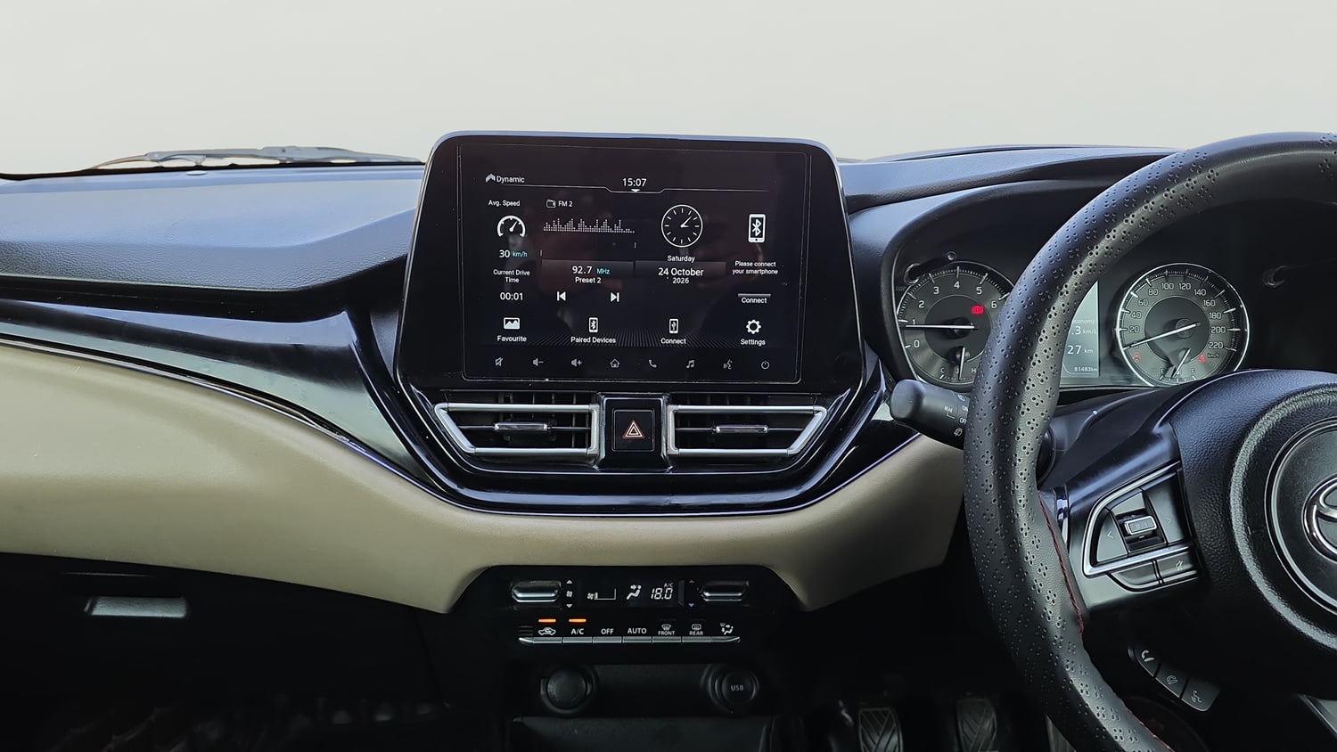 Used 2023 Toyota Glanza V Petrol Manual interior MUSIC SYSTEM & AC CONTROL VIEW