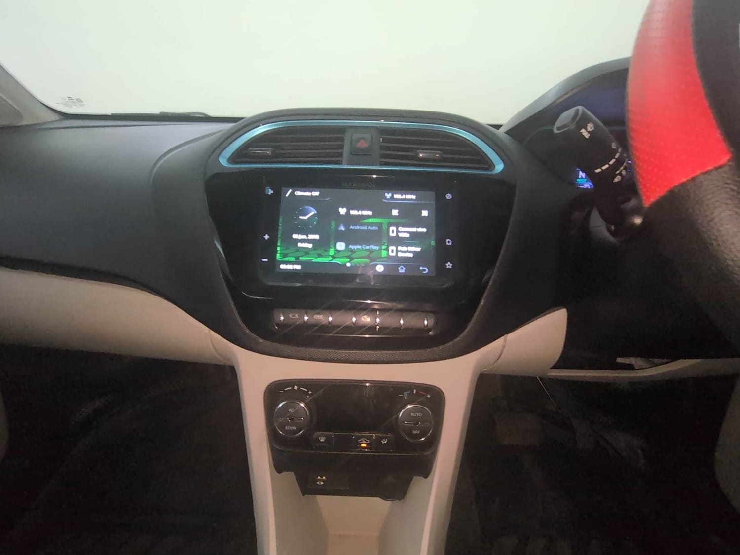 Used 2023 Tata Tiago EV XT Medium Range Electric Automatic interior MUSIC SYSTEM & AC CONTROL VIEW